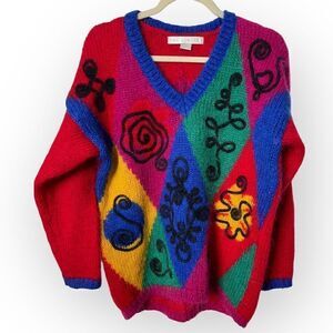 The Limited Red oversized abstract Sweater Size P8 Mohair/acrylic/nylon shoulder